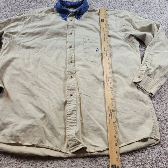 Nautica Shirt Mens XL Beige Oxford Long Sleeve Sailing Crest Denim Collar Retro - Picture 5 of 8